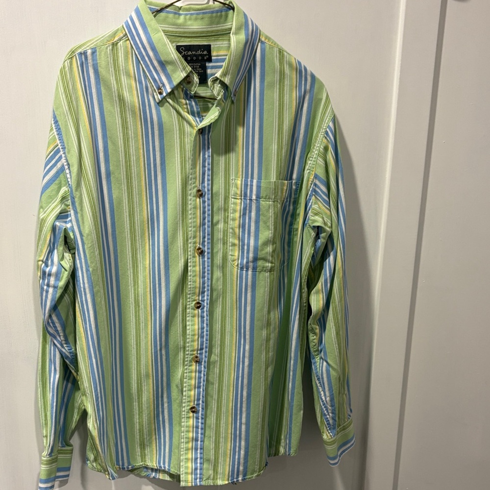 Scandia Woods Men's Light Green & Blue Stripe Button-Down Shirt